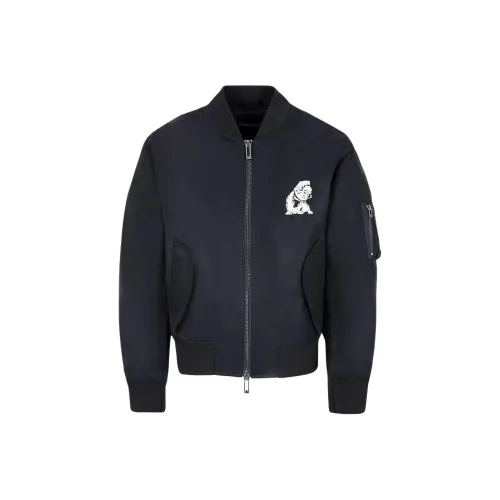 EMPORIO ARMANI Shiny Nylon Bomber Jacket With French Bulldog Embroidery
