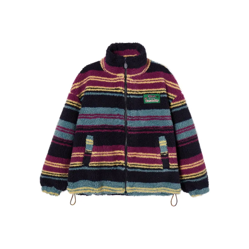 Mmlg Velvet feel Coat Unisex Dark Blue Stripes-0