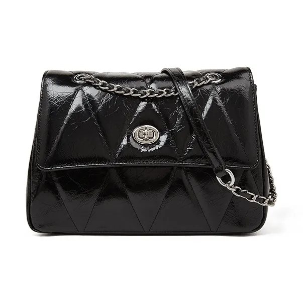 Old Man's Head Top Grain Cow Leather Shoulder Bag, Crossbody Bag Women's Black/Khaki/Silver-1