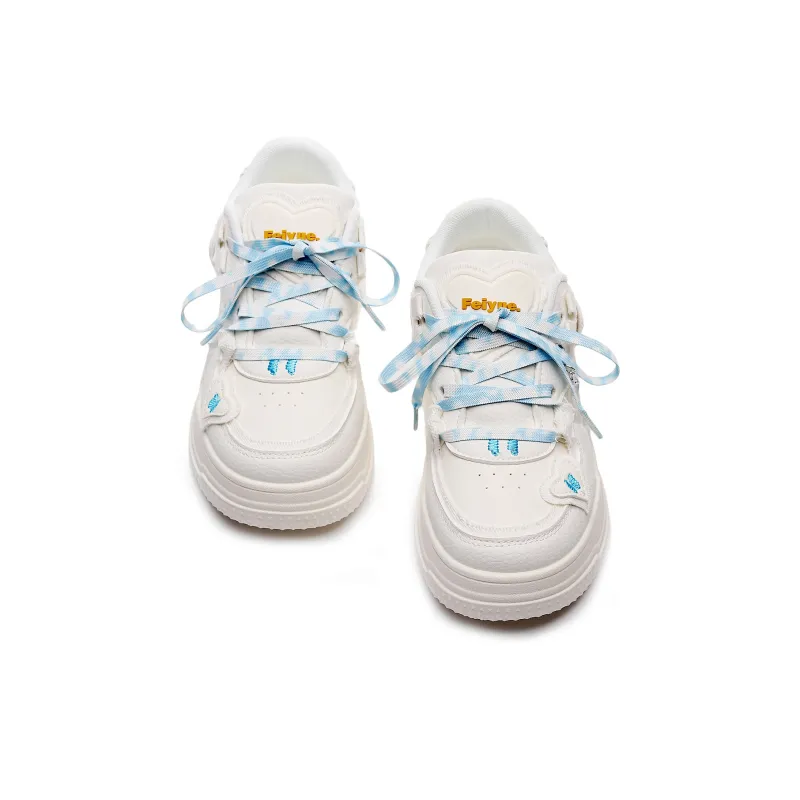 Feiyue Girly Heart Series Lightweight Height Increasing Slip Resistant Low Top Skateboard Shoes Women's White-3