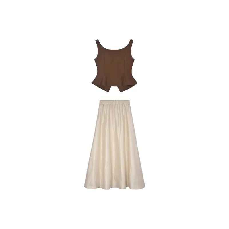 AFGGD Two Piece Skirt Sets Women's Coffee+Khaki-1