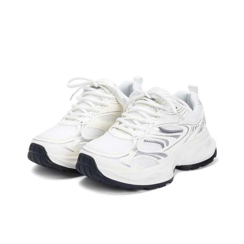 HUANQIU Height Increasing, Slip Resistant, Abrasion Resistant Low Top Chunky Sneakers Women's Beige Silver-2