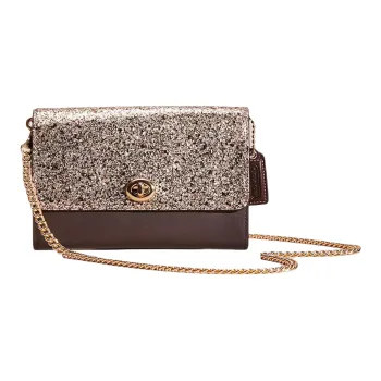 COACH Marlow Calfskin Shoulder Bag Crossbody Bag Small Size Women's Gold Card With White Gold Accents