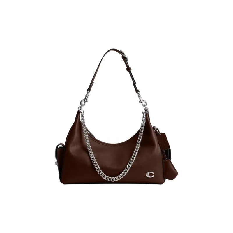 COACH PocketJuliet Shiny Leather Biker Bag, Shoulder Bag Large Size Women's Brown-0