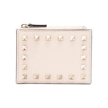 Valentino Rockstud Calfskin Card Holder Women's Pink