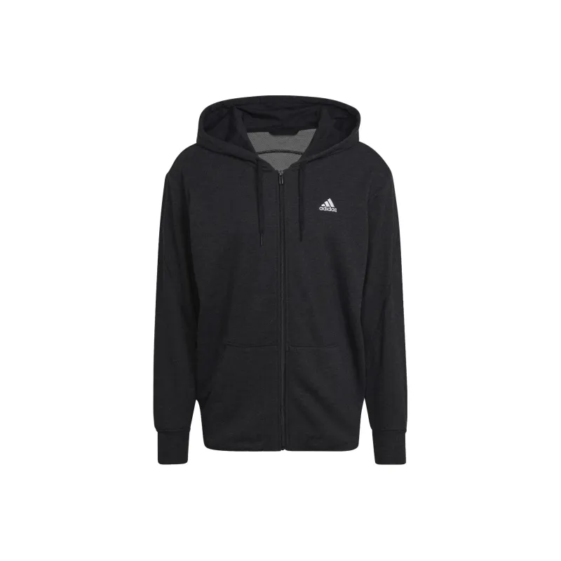 Adidas Mélange Full-Zip Hooded Sweatshirt Jackets Coats Men's Black-0