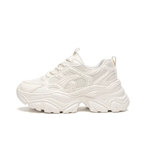 EXULL Q Slip Resistant, Breathable, Lightweight, Height Increasing Low Top Chunky Sneakers Women's Beige