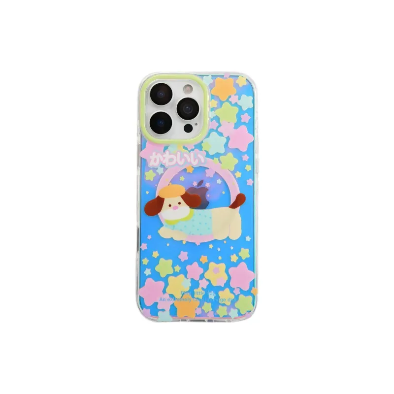 Sopi Acrylic Material Laser Multicolor Stars Puppy Phone Cases Compatible With IPhone 16/15 Pro Max/Apple 13/14 Pro/Max-4
