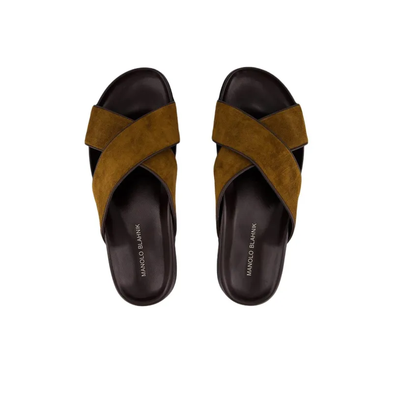 MANOLO BLAHNIK Rubber Sole Slide Slippers Men's Brown-5
