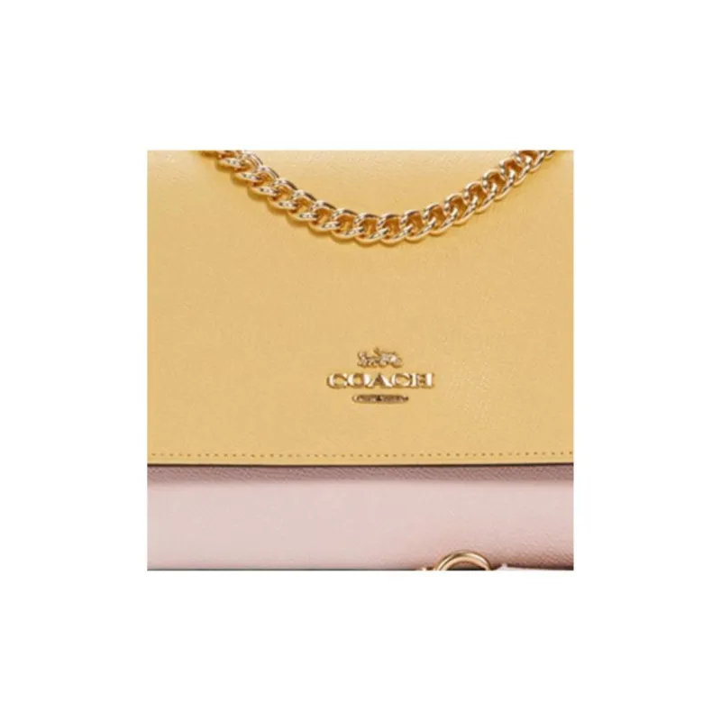 COACH Klare Leather Trunk Bag, Crossbody Bag, Shoulder Bag Small Size Women's Yellow/Cherry Blossom Pink/Green-4