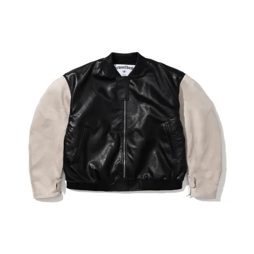 FREE WORLD ORDER AW23 WOOLEN PATCHWORK BASEBALL JACKET Baseball Jacket Unisex Black