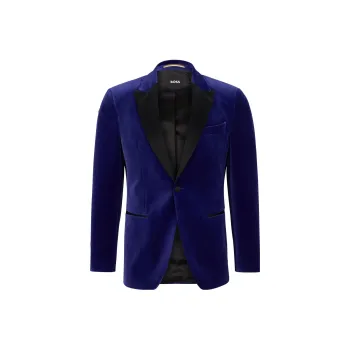 HUGO BOSS Slim-Fit Tuxedo Jacket In Pure-Cotton Velvet Jackets Coats Men's Dark Blue