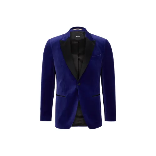 HUGO BOSS Slim-Fit Tuxedo Jacket In Pure-Cotton Velvet Jackets Coats Men's Dark Blue