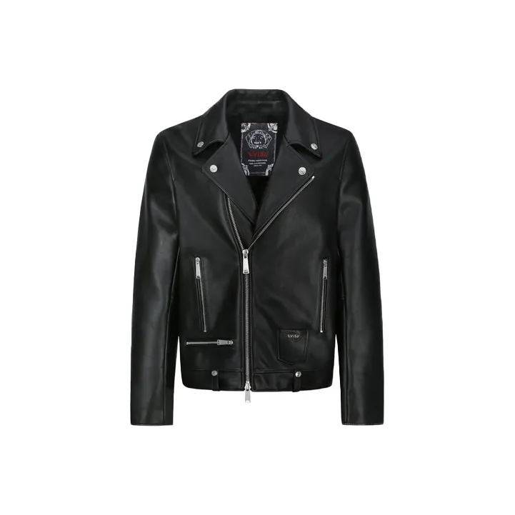 EVISU Leather Jackets Men Black-0