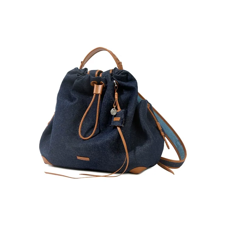 Songmont Cow Leather With Fabric Backpack Medium Size Unisex White & Tea Brown & Blue Dyed & Black Clothing Sets-0