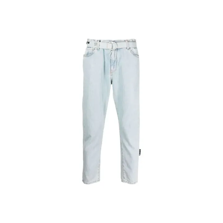 OFF WHITE Belted Cropped Tapered Leg Jeans-0
