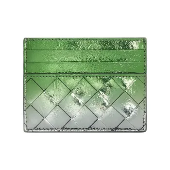 Bottega Veneta Intrecciato Goatskin Card Holder Women's Silver & Fresh Mint