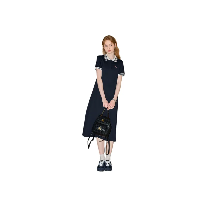 KUHNMARVIN Short Sleeved Dress Women's Deep Navy Blue-2