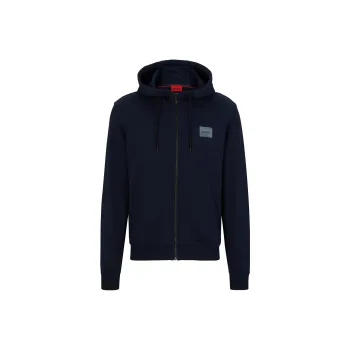HUGO BOSS Cotton Terry Zip Up Hoodie With Flock Print Logo Jackets & Coats Men's Dark Blue