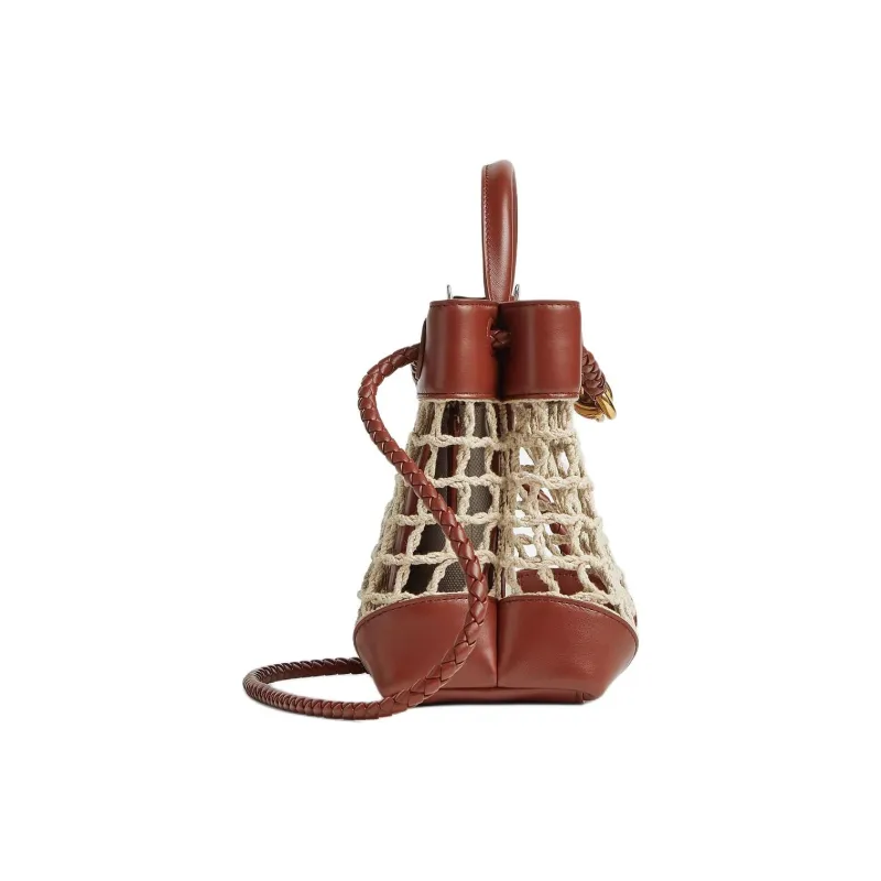 Bottega Veneta Cotton With Calfskin Shoulder Bag, Crossbody Bag, Handbag Trumpets Women's Natural Color With Sabrie-1