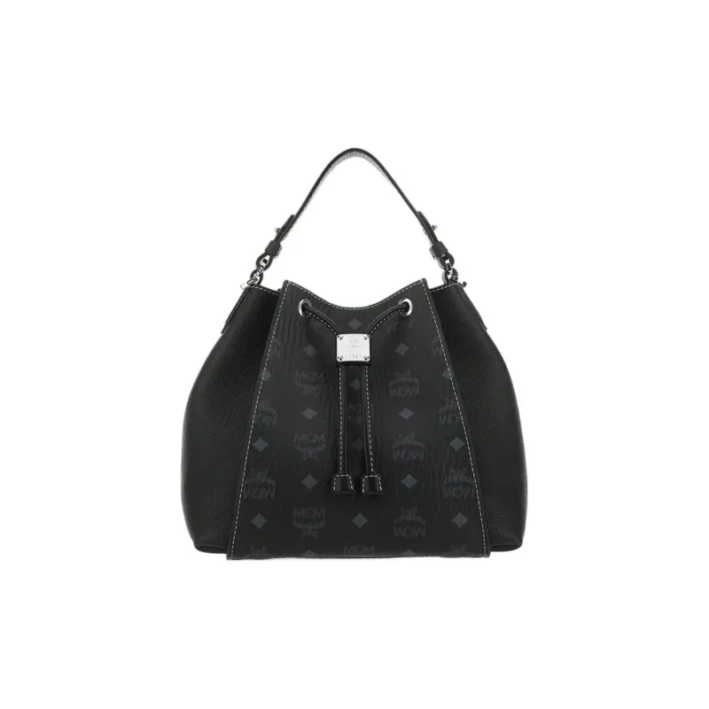MCM Leather Bucket Bag, Shoulder Bag, Crossbody Bag, Handbag Women's Black-0