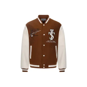 STK SMALL TOWN KID x YADcrew Baseball Jacket Unisex Dark Brown