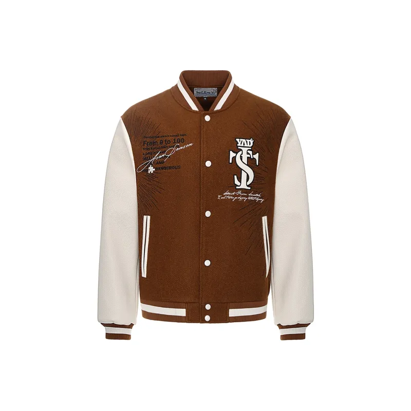 STK SMALL TOWN KID x YADcrew Baseball Jacket Unisex Dark Brown-0