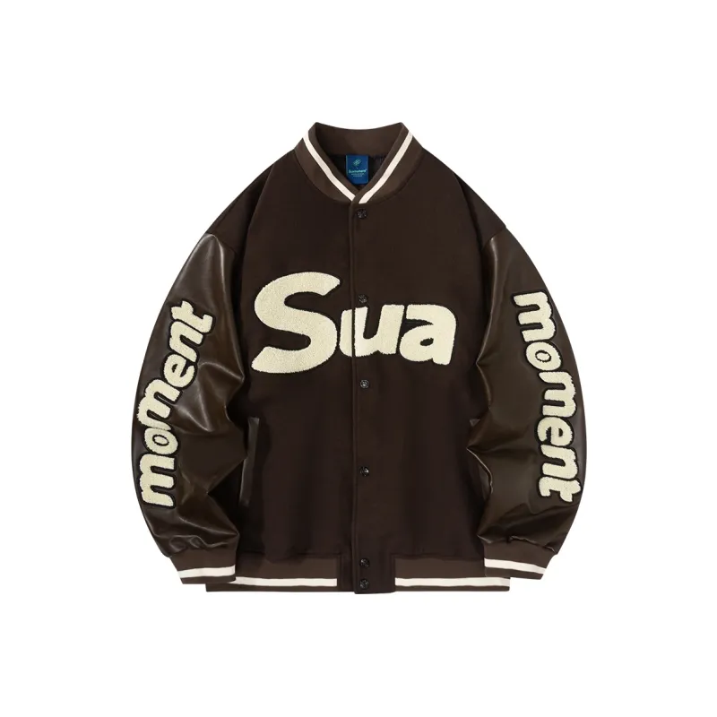 Suamoment Jacket American Casual Loose Fit Baseball Jacket Coat Unisex-2