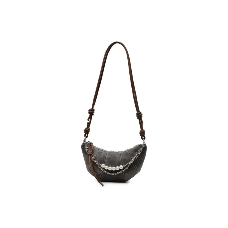 Single Warehouse PU Handheld Shoulder Bag Regular Women's Denim Blue/Dark Tea/Ecru-6