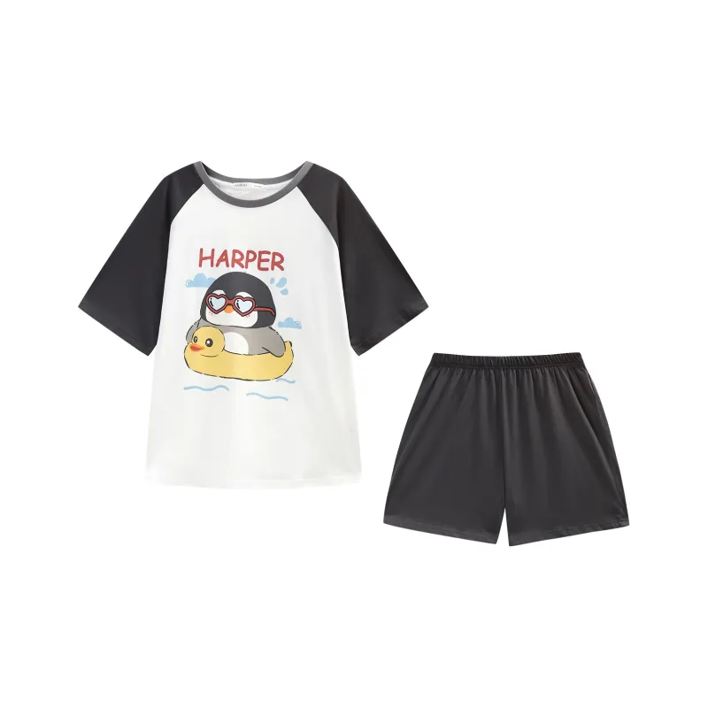 GUKOO Pajama Set Women's Cotton White-0