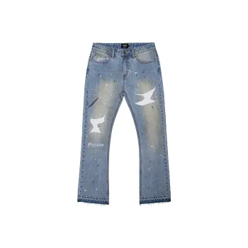 P.M.W Ripped Pants Jeans Men's Dark Sky Blue