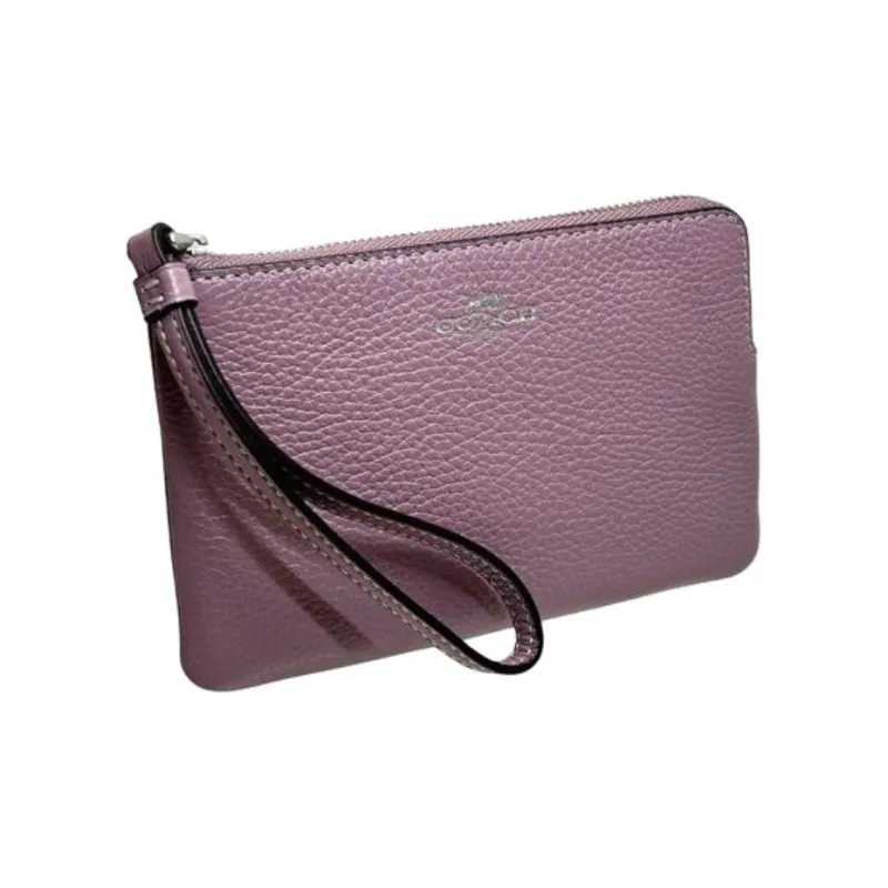 COACH Leather Wrist Bag Clutch Small Size Women's Jasmine Flower-1