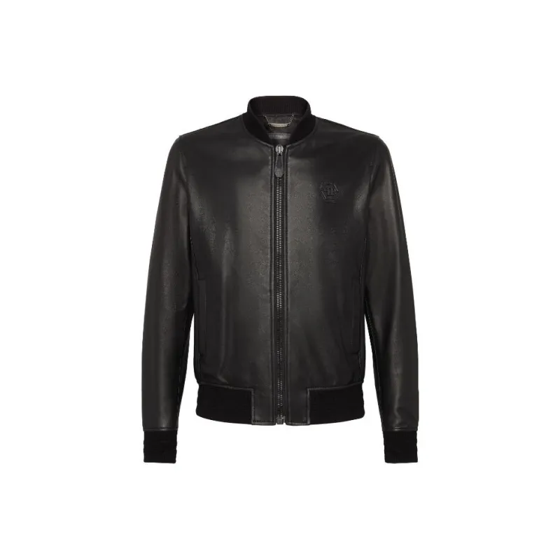 PHILIPP PLEIN FW23 Leather Bomber Philipp Plein Tm Jackets Coats Men's Black-0