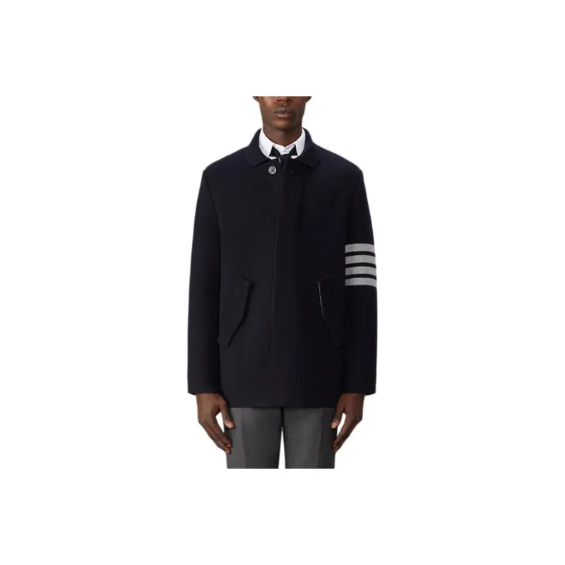 THOM BROWNE Stripe Detailed Long Sleeved Cardi Coat-0