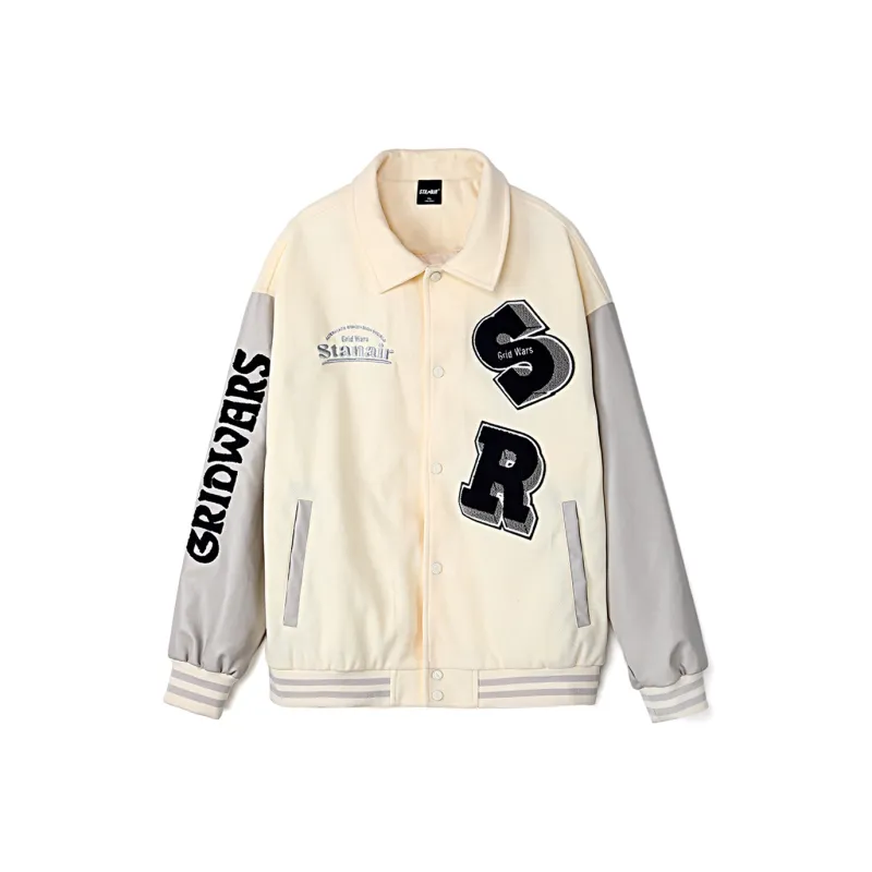 STANAIR Letter Embroidered Drop Shoulder Loose Fit Baseball Jacket Unisex-0