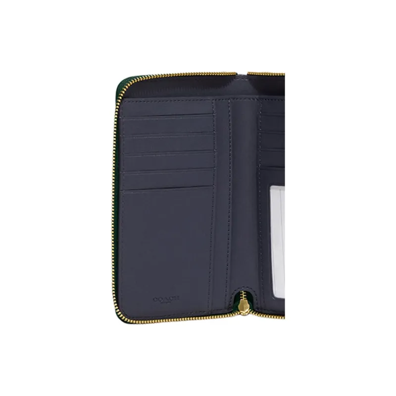 COACH Id Zip Wallet Pebbled Leather Card Holder Wallet Medium Size Women's Dark Green-2