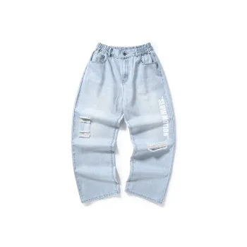 GENANX Straight Thin Jeans Unisex Light Blue