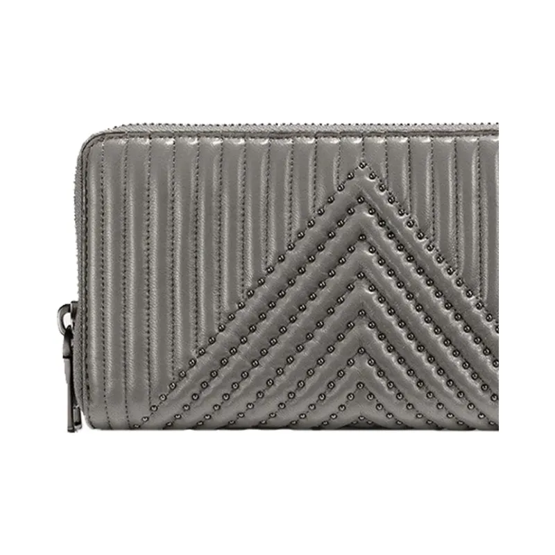 COACH Accordion Zip Leather Quilting Accordion Zip Closure Wallet Women's Gray Green-2