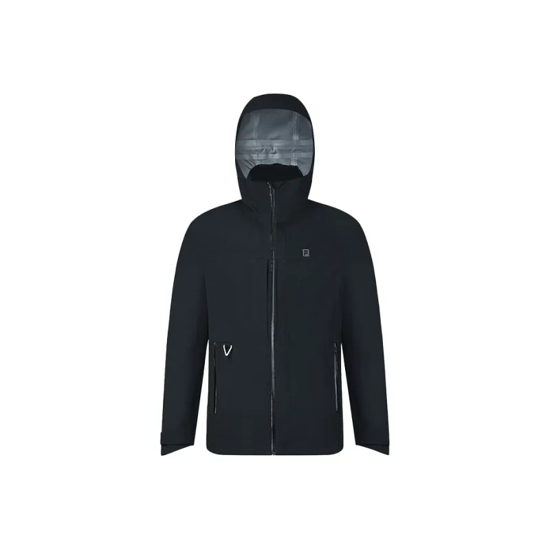 FILA Mountain Versatile Outdoor Hiking Waterproof And Windproof To Keep Warm Windbreaker Jacket Men's Pitch Black-0
