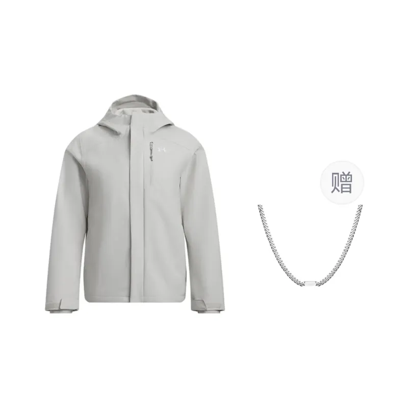 Under Armour Waterproof, Windproof, And Abrasion Resistant Windbreaker Jacket Unisex Gray, Comes With Necklace-0