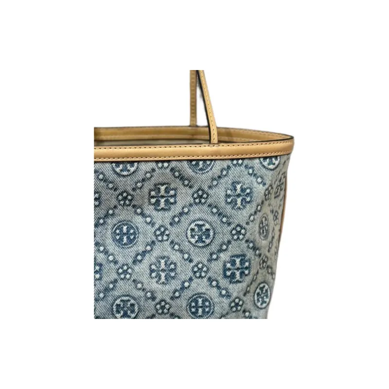 TORY BURCH T Monogram Fabric Tote Bag, Shopping Bag, Handbag, Shoulder Bag Women's Powder Blue-2