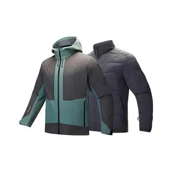 Anta x ZHONGGUOGUOJIADILI LIANMINGKUAN Outdoor Collection Warm Windbreaker Jacket Men's Ethereal Green/Castle Gray