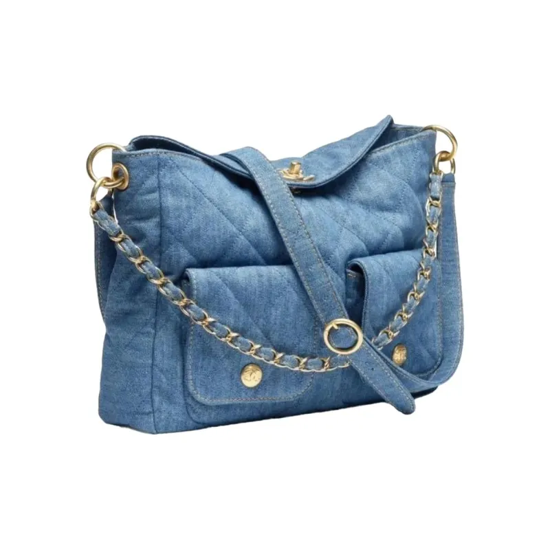 CHANEL Denim Handbag, Shoulder Bag Large Size Women's Blue-3