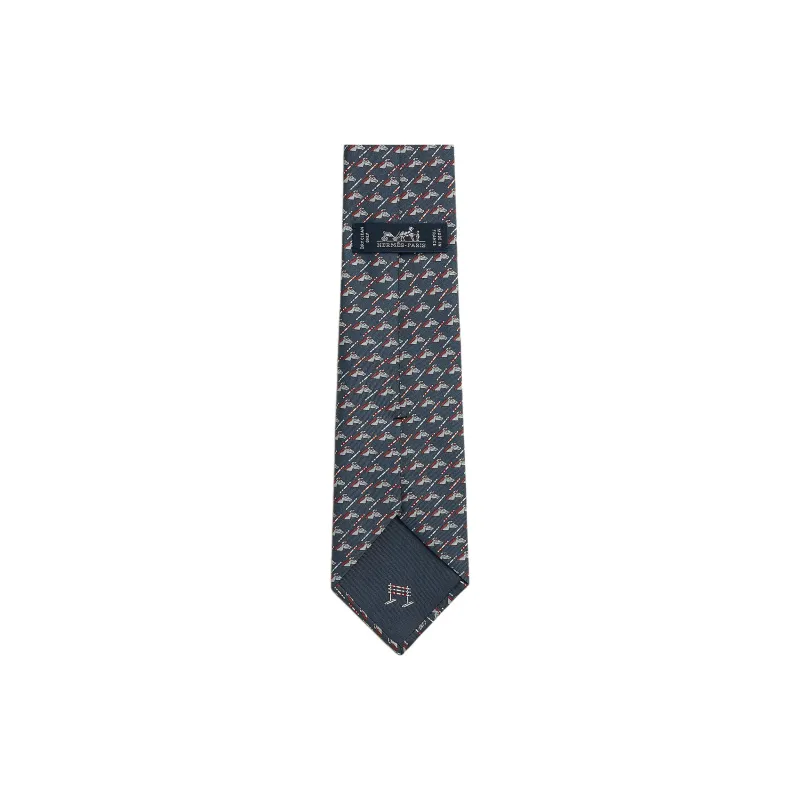 HERMES Mulberry Silk Ties Men's Marine Blue/Bordeaux Red-1