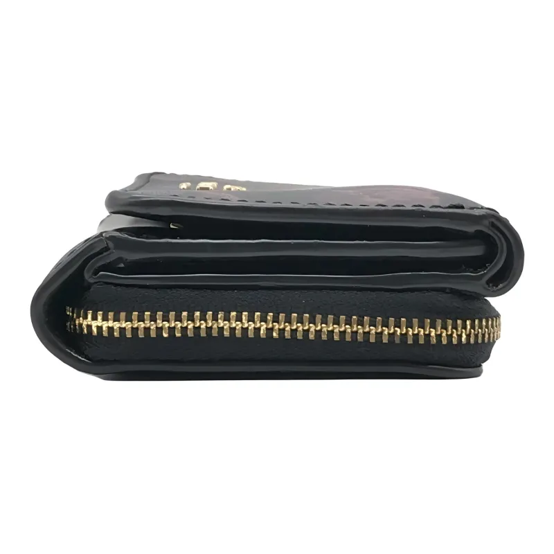 COACH Trifold Wallet Calfskin With Pebbled Leather Coin Purses Wallets Women's Black-2