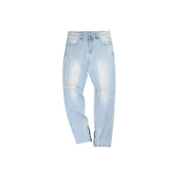 GAONCREW Ripped Pants Moderate Jeans Unisex Light Blue