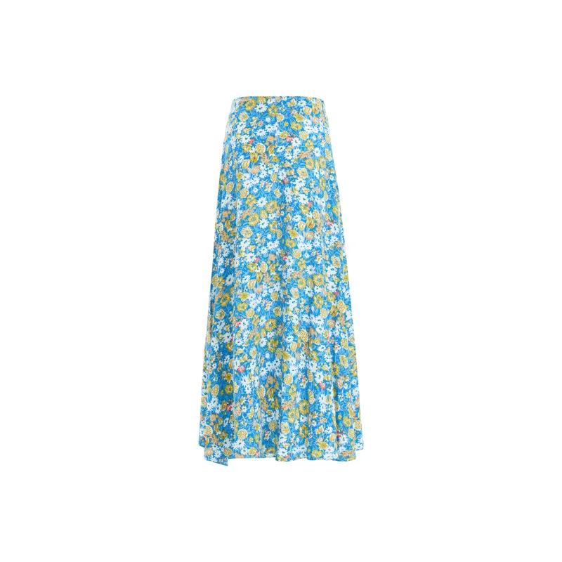 ZXZA Casual Long Skirt Women's Blue-1