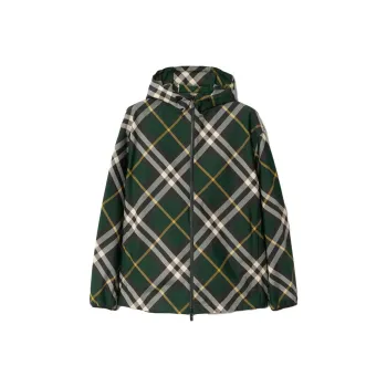 Burberry Logo Embroidered Checkered Zip Up Jacket