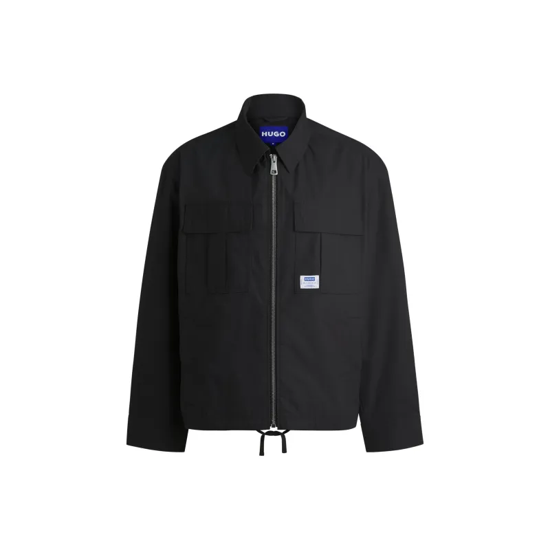 HUGO BOSS Ripstop Cotton Regular Fit Jacket With Logo Label Jackets Coats Men's Black-0