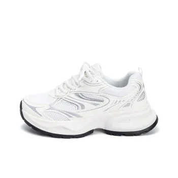 HUANQIU Height Increasing, Slip Resistant, Abrasion Resistant Low Top Chunky Sneakers Women's Beige Silver